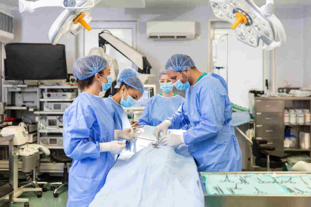 Team Professional Doctors Performing Operation Surgery Room