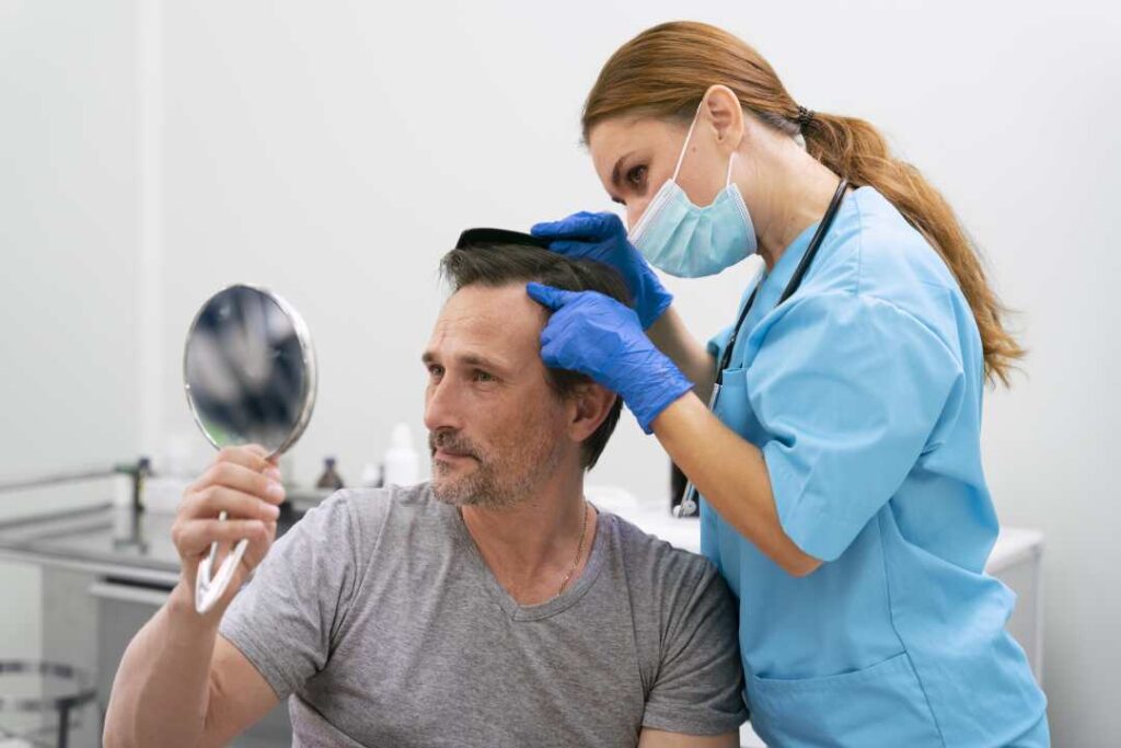 Adult male getting hair loss treatment